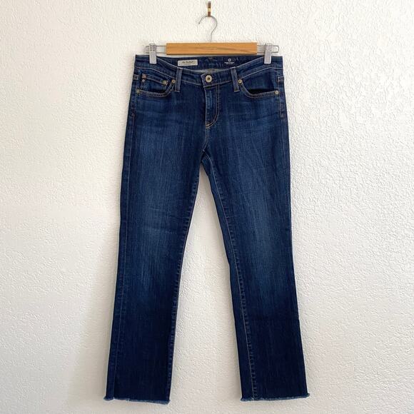 AG Adriano Goldschmied The Ballad Slim Bootcut Jeans Dark Wash Raw Hem Size 28R - Picture 1 of 8